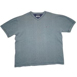 Vintage Tommy Hilfiger V-Neck T-Shirt Gray Short Sleeve Logo Tee Men’s Size XL